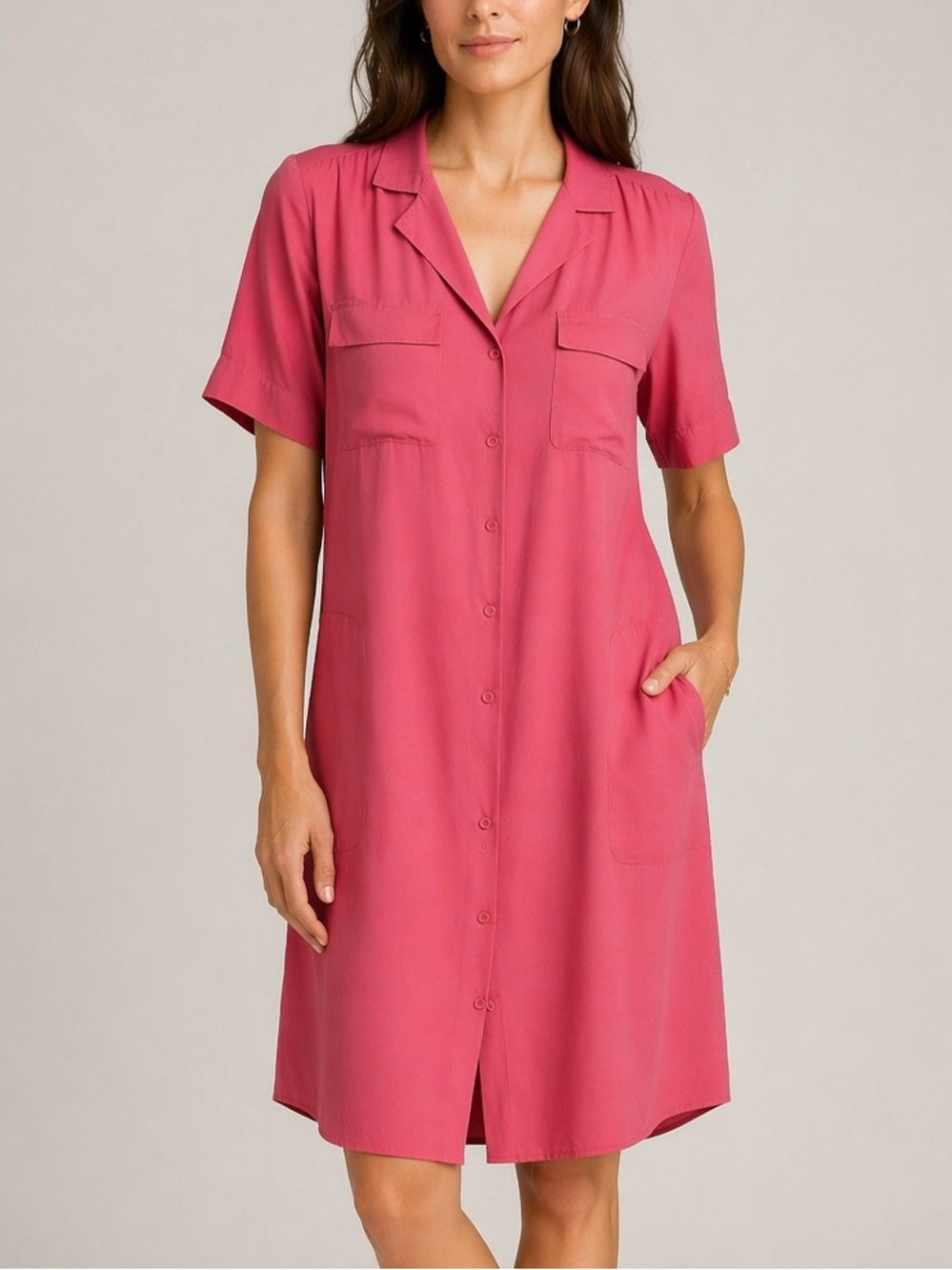 Lafayette 148 Silk Shirt Shift Dress Rose Pink Medium